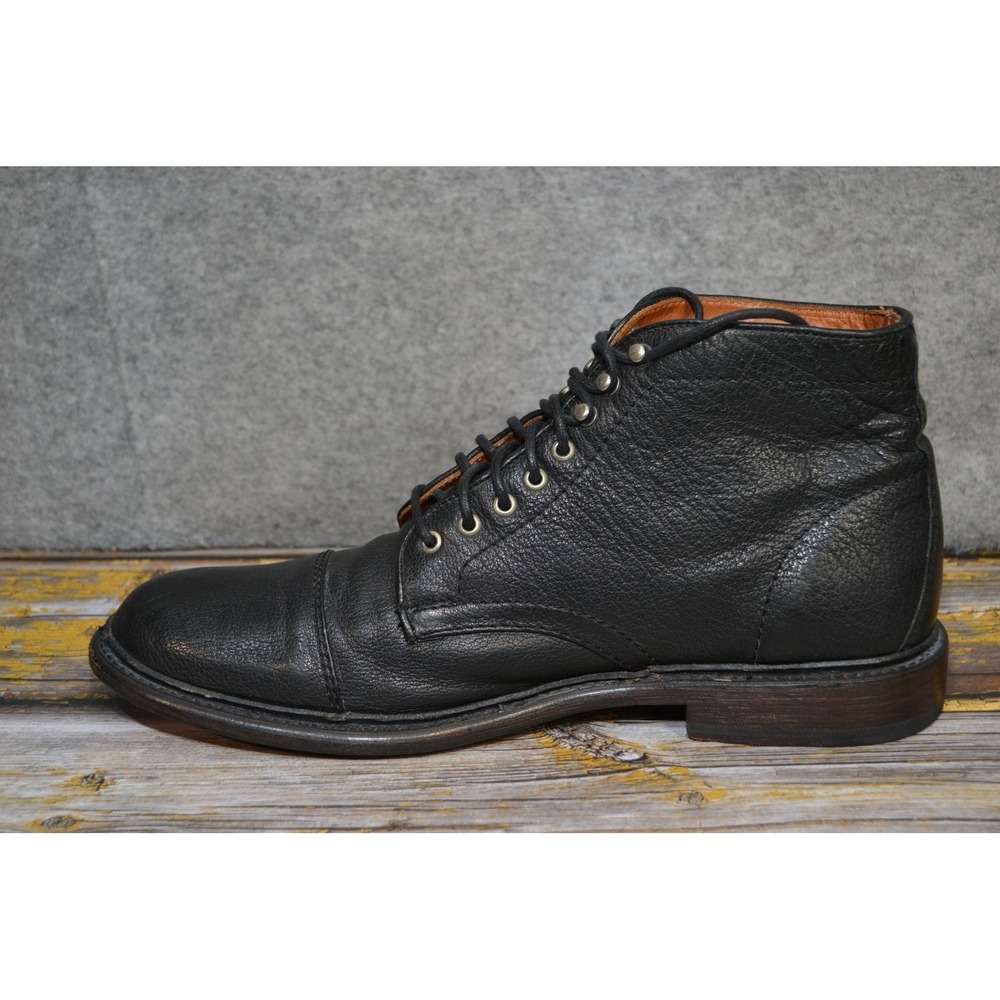 Frye Boots Mens 10.5 D Black Leather Cap Toe Combat Lace Up Casual Ankle 4001 - Picture 10 of 16